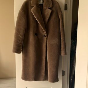 Faux fur taupe knee length coat by Zara